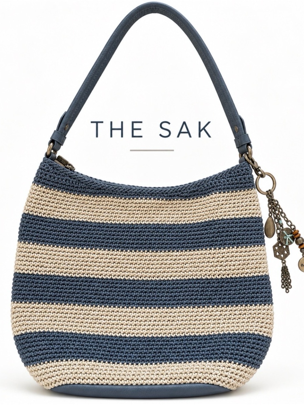 The Sak Sequoia Hobo Bag Maritime Stripe Hand Crochet Blue Cream